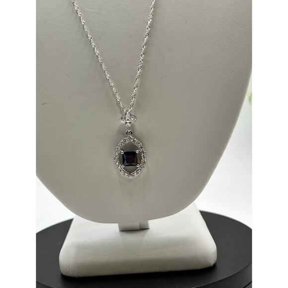 Iolite Center Surrounding CZ’s Pendant Twisted Sterling Silver Rope Chain 20” - Picture 4 of 11